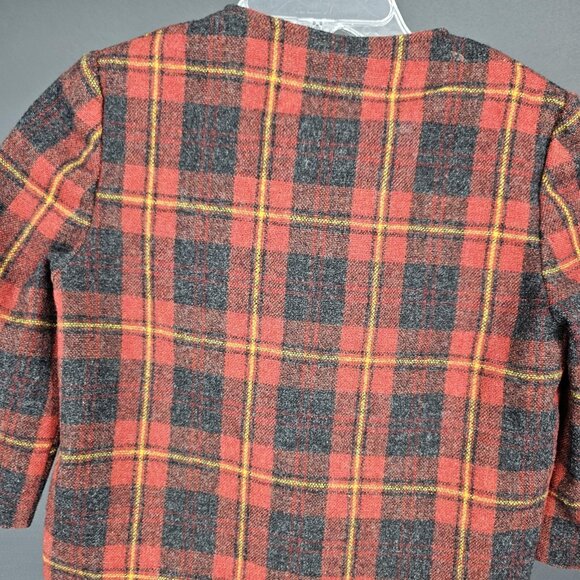 Vintage 2pc Jacket Romper Toddler Boys 2T/3T Red Plaid Gold Buttons Holiday - Picture 15 of 16